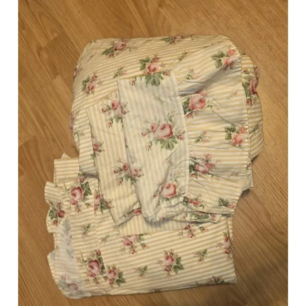 Vtg Ralph Lauren Sophie Brooke Stripped Full Flat & Fitted Sheet 2 Pillow Cases